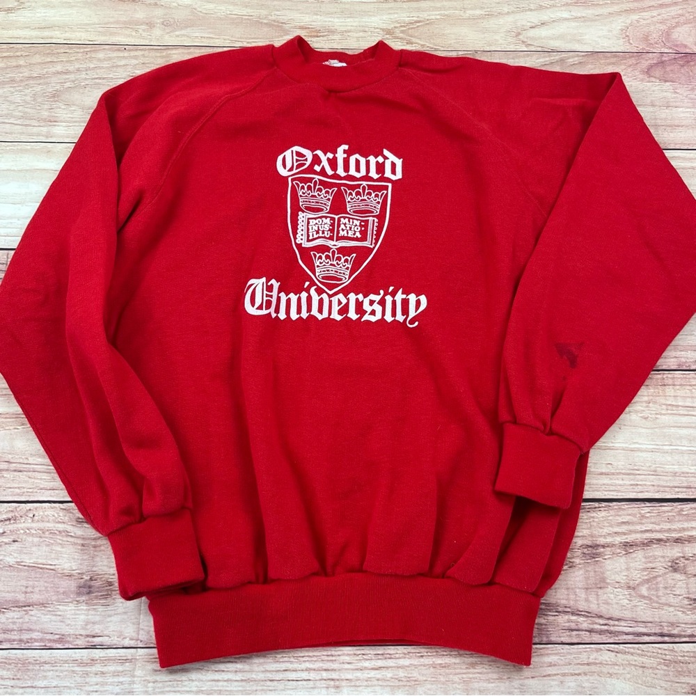 Rare Vintage Oxford University Shield Crest Sweatshirt 90s UK Red XL FLAWS